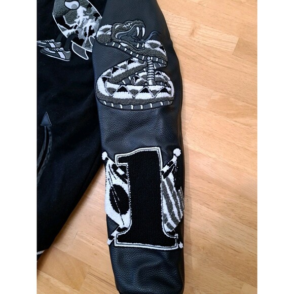 REASON Sport Varsity Letter Bomber Jacket Men's Sz Small Black Wool Blend Lined - Picture 7 of 13